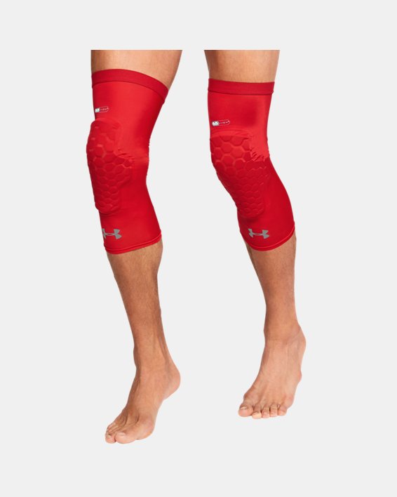 Men's UA Gameday Armour Pro Padded Leg Sleeves, Red, pdpMainDesktop image number 1